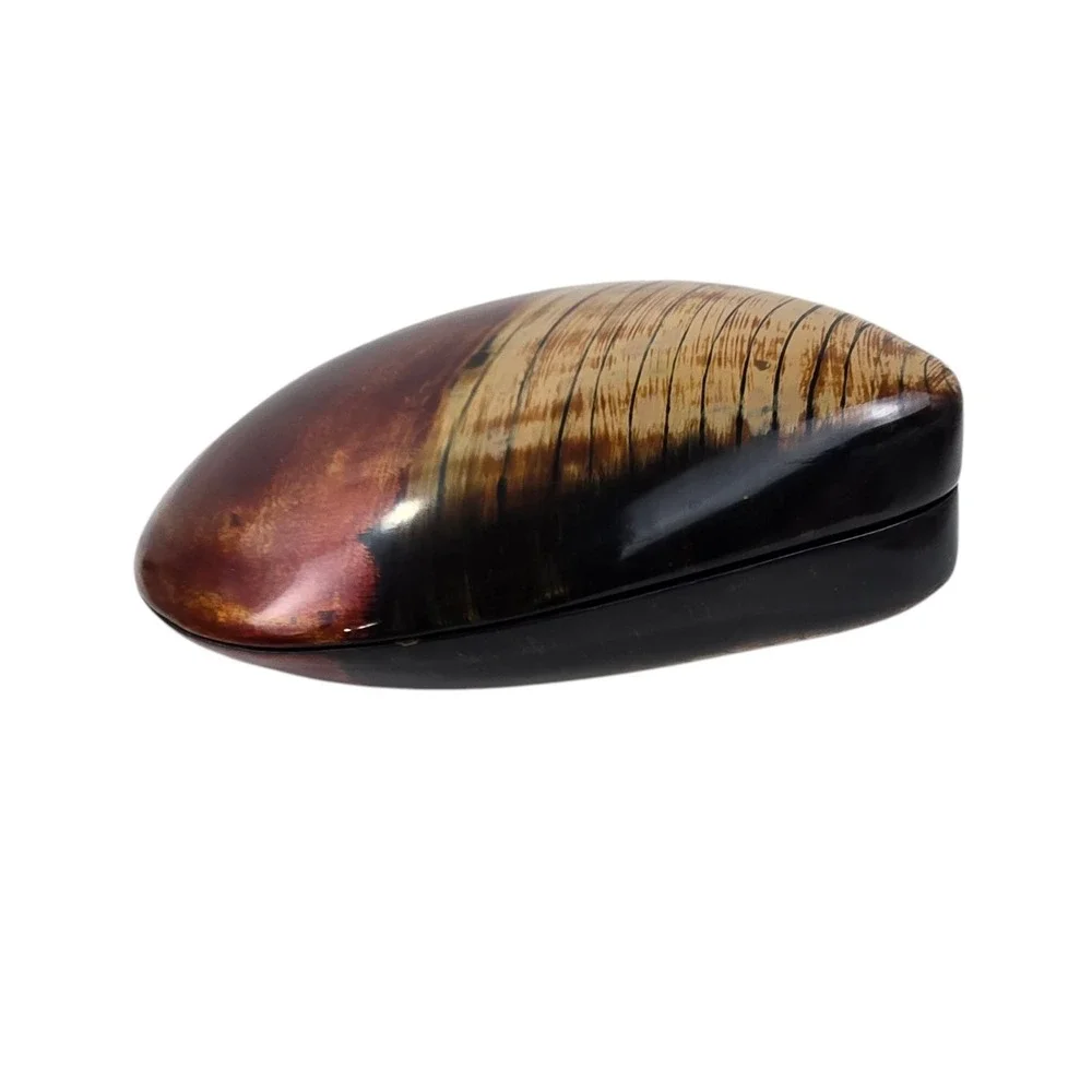 Vintage Large Japanese Wakasa Lacquer Clam Shell Trinket Box 8x8